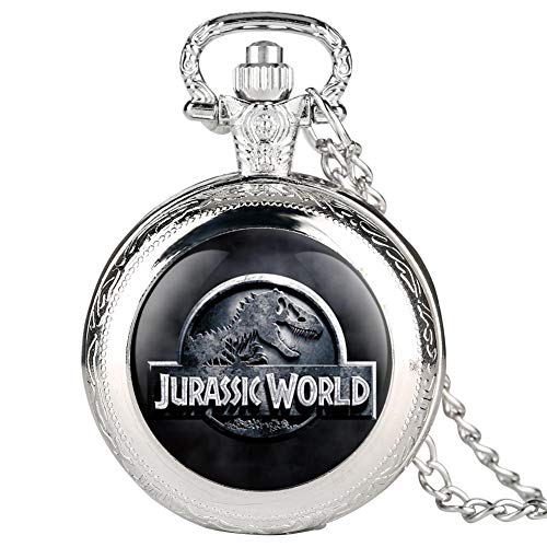 Silver Old Pocket Watch for Man, Quartz Pocket Watches of The Dinosaur Pattern for Boy, Fashion Gift Watch Pocket for Teenager- JLYSHOP