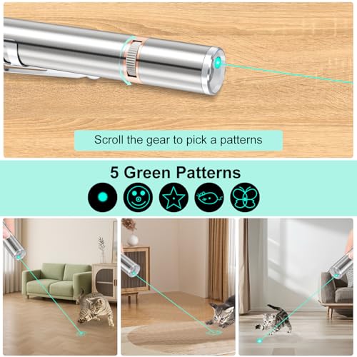 Image of TBTeek Cat Toy, Green Light, with Metal Case, Rechargeable, 7 Patterns, Interactive Cat Toys for Indoor Cats Dog Chase Light for Fun Playing Exercise (2 Pieces)