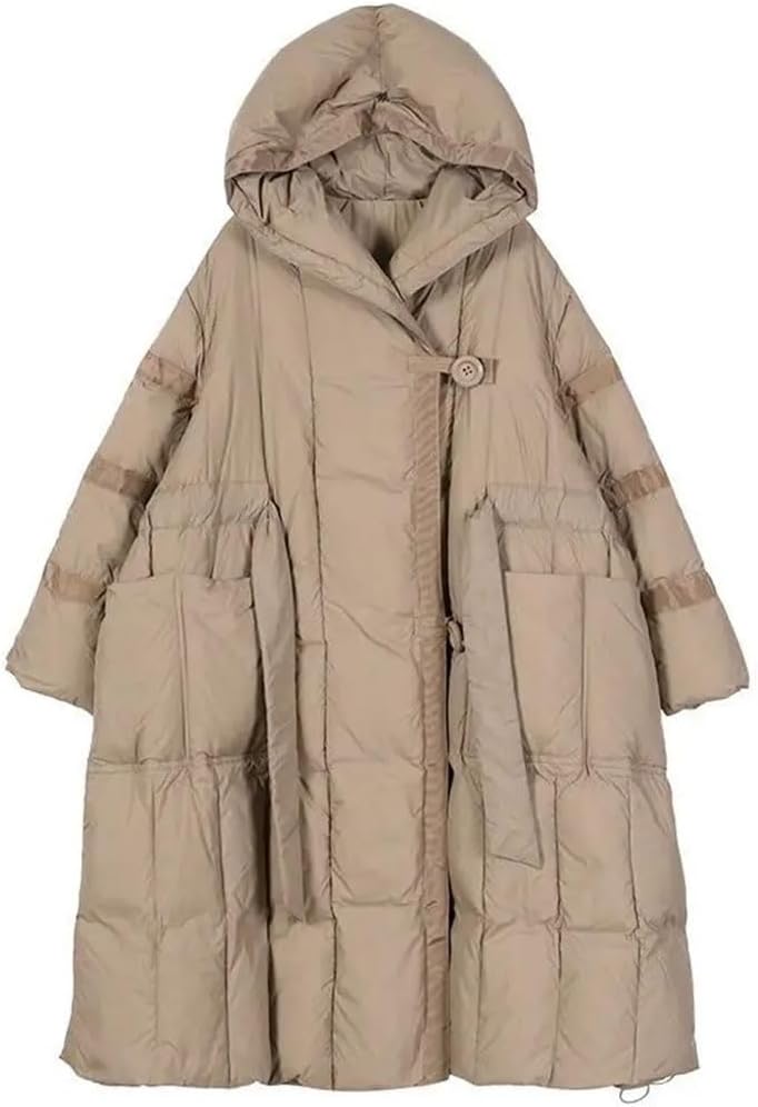 Down Jacket Winter Art Buckle Long Loose Lace-up Both Fashionable and Handsome Coat