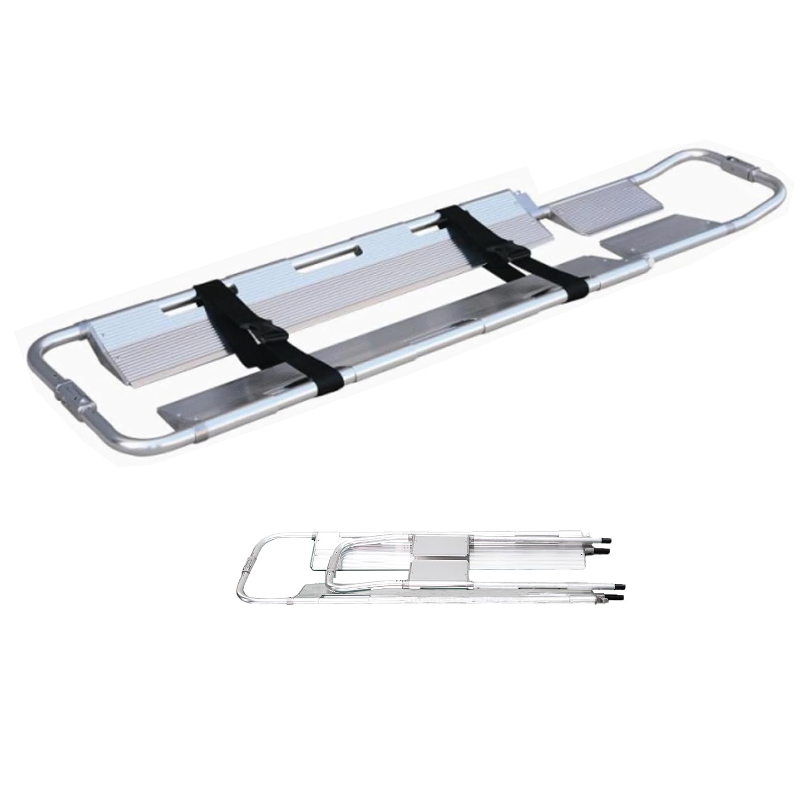 WJPDXFENG Foldable Aluminum Scoop Stretcher,Portable Stretcher with Adjustable Length, First Aid Stretcher, Rescue Back Stretcher,350.5 Lb Load Capacity with Safety Straps (Silver)