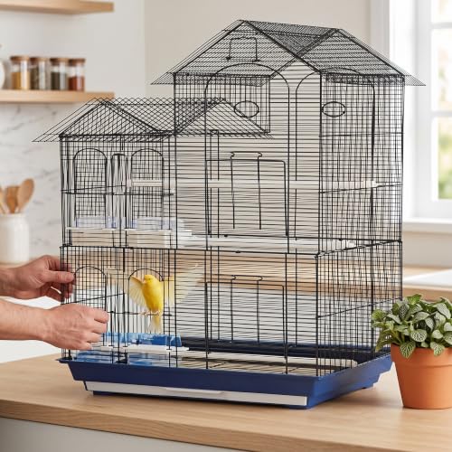 Jaula para pájaros plegable con comederos y percha incluida 8