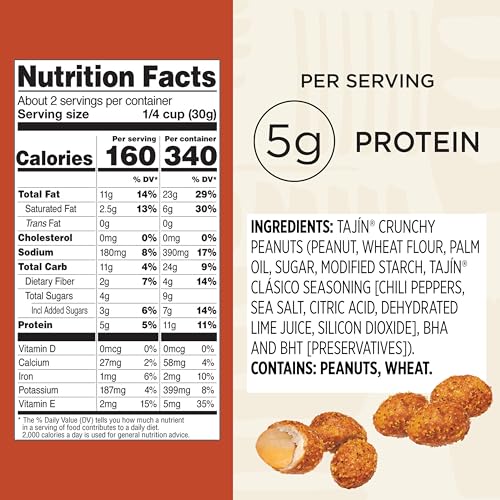 Snak Club Tajin Crunchy Peanuts, Nuts with Chili and Lime Seasoning, Mild, 2.25 oz Snack Bags, 12 Pack - image 6