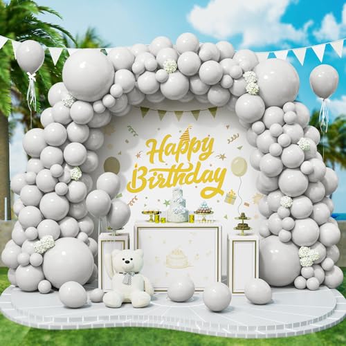 Roxistar 143 pcs Ballons Gris Ballons en Latex Différentes Tailles Kit de Guirlande Ballon Gris avec Ruban pour Femmes Garçons Filles Fêtes d'Anniversaire...