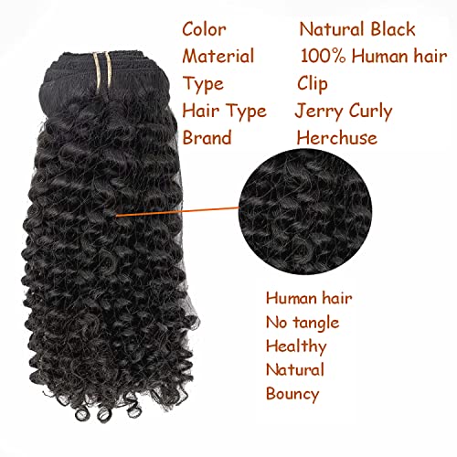 Curly Hair Clip In Extensions, Jerry Curly Clip In Hair Extensions For Black Women, 3B 3C Curly Hair Natural Black Real Brazilian Remy Human Hair, Curly Clip In Hair Extensions Triple Weft Clip Hair 120G/Set 7Pieces, 10 Inch #TOP1