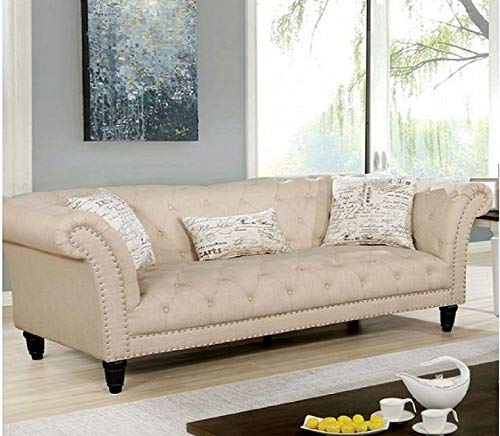 Hollywood Decor Halle Glam Style Sofa Set Upholstered In Beige Linen Fabric #TOP2
