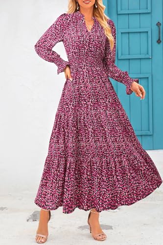 Image of PRETTYGARDEN Women's Floral Maxi Dress 2026 Fall Long Sleeve V Neck A Line Long Flowy Spring Party Boho Dresses
