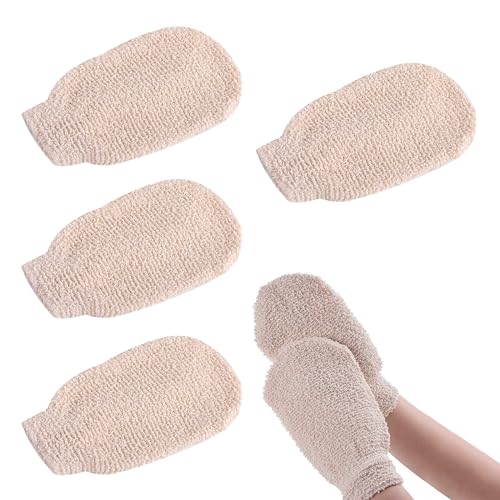 KHIRY Guantes Exfoliantes 4 Piezas Guantes de Exfoliación Corporal, Manopla Exfoliante Lavable Guantes Removedores de Piel Muerta