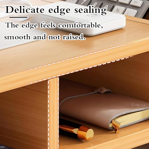 Supporto salvaspazio in legno per monitor con cassetto, 2 ripiani, per computer e TV a schermo piatto, elegante supporto da scrivania per casa e ufficio