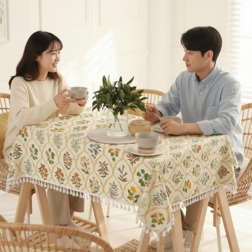 Image of RRC Microfiber Cotton Dining Table Cover 60 x 90 Inch for 6 Seater, Pack of 1 Rectangular Printed Table Cloth with Tassels, Washable Centre Table Cover, Durable & Fade Resistant