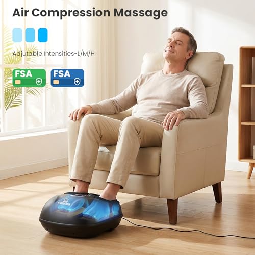 COMFIER HSA Eligible Shiatsu Foot Massager Machine with Heat, FSA Foot Massager for Neuropathy Plantar Fasciitis, Deep Kneading Feet Massager with Heat,Up to Size 13, Mother‘s Day Gifts for Mom