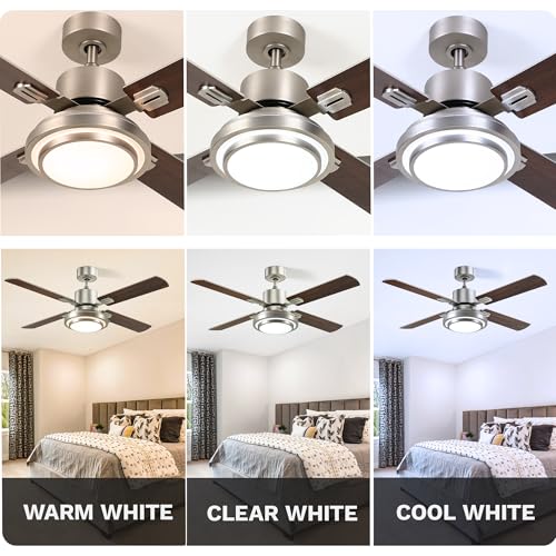 DWVO Ceiling Fan with Light Remote Control 52in, 4 Blade Ceiling Fan Light Fixtures Modern Reversible Brushed Nickel 6 Speeds, 3 Color Temperatures, Quiet DC Motor for Bedroom Living Room