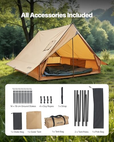 VEVOR Tente Chaude pour 2 Personnes, Tente d'hiver Portable avec Trou de Poêle, Poteaux, Sac de Transport, Abri Léger à 4 Saisons, Tissu Imperméable PU2500 mm, pour Camping, Randonnée, Pêche, Chasse – Image 4