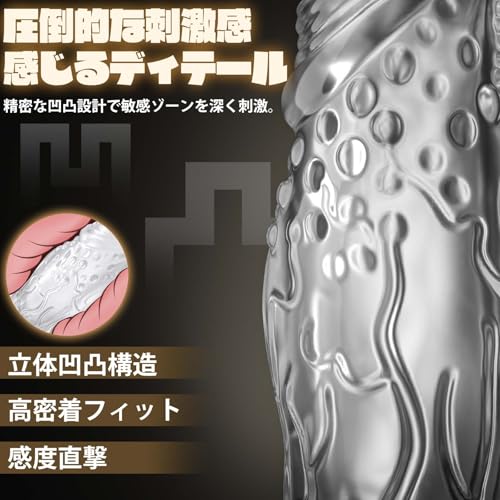 ペニススリーブ ペニスリング メンズ用 先端露出タイプ 極厚 高弾性シリコン製 柔らかい素材 イボ加工 装着簡単 防水 繰り返し使用可能 ブラック/クリア 大人のおもちゃ - 画像3