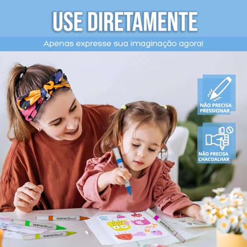 Marcadores de Tinta Premium, Conjunto de Marcadores Acrílicos Ponta Dupla, Ponta Média e Cinzel para