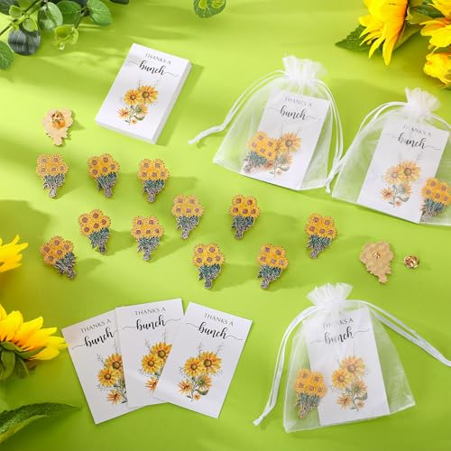 Image of Havawish 25 Sets Spring Sunflower Pins Bulk for Women Gold Yellow Sunflower Enamel Pins Flower Lapel Brooches with Thank You Cards for Coworker Employee Baby Shower Birthday Party Favor