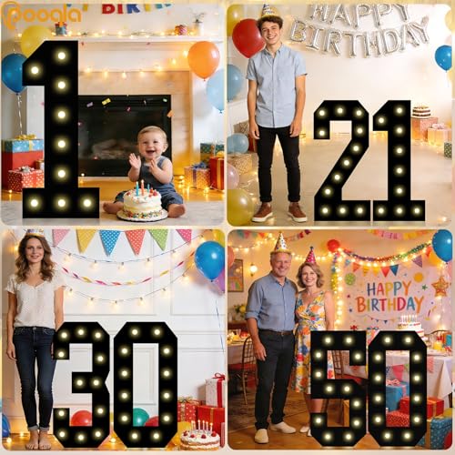 Image of Pooqla 17th Birthday Decorations for Boys, 2.4FT Light Up Numbers | Marquee Numbers Black Party Decorations, Large Lighted Number Gifts for Boys 17th Anniversary Decoration Party Backdrop