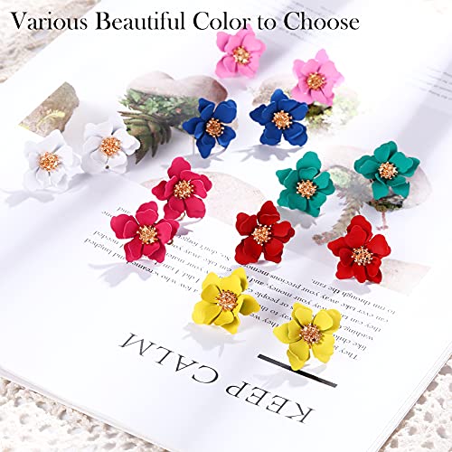 7 Pairs Summer Beach Boho Flower Stud Earrings for Women, Flower Shaped Daisy Earrings with Gold Bud4