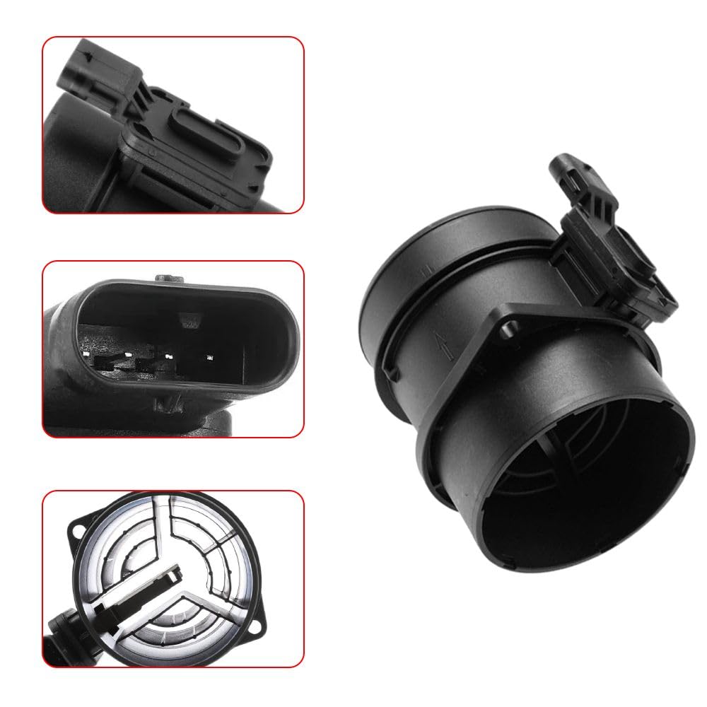 Débitmètre d'air massique A6450900048 compatible avec Mercedes-Benz | Capteur de Débitmètre d'air massique 5WK98101 compatible avec Mercedes-Benz Classe A W176 B W245 W 246 C W205 4 broches,1pc