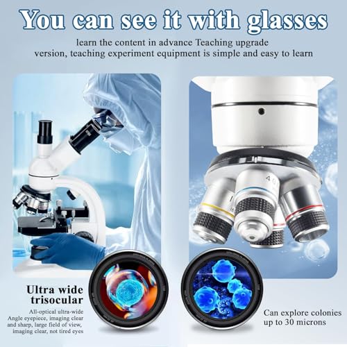 Image of 40X-2000X Microscopes triocular for Kids Students Adults, with 2 Million Electronic Eyepiece and Slides 30p, Microscope Accessories, triocular Microscope,Microscopes for School Laboratory