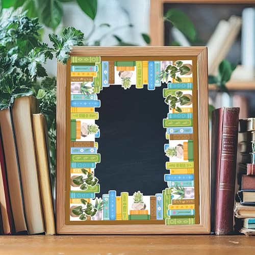 Image of BeYumi Plant Bookshelf Border Trim - 65ft Back to School Green Plant Books Rolled Border Trim Green Potted Plants Bookshelf Bulletin Board Set Library Classroom Office Chalkboard Home Wall Party Decor