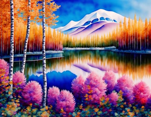 Affiches sur toile paysage lac nature bouleau décoration murale 58 x 90 cm