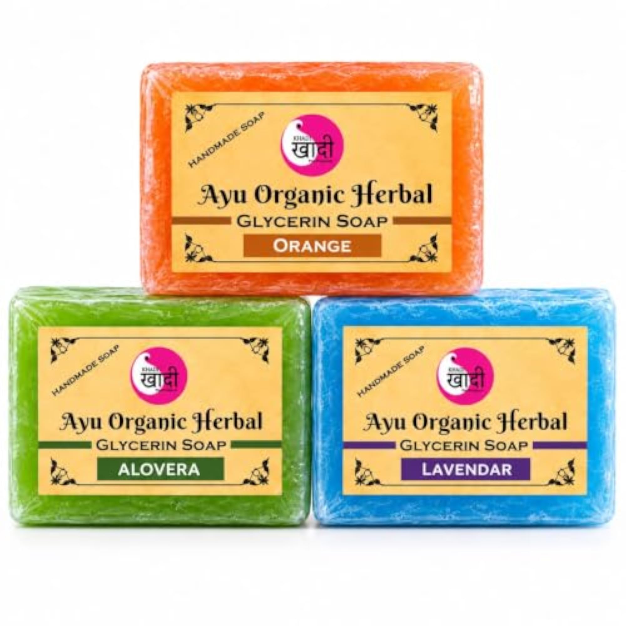Organic Herbal Glycerin Soap Pack of 3, Orange & Lavender