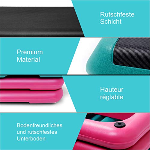 ADTEST 43” Adjustable Aerobic Step with Four Risers, 3 Adjustable Levels from 4”-6”-8”, Exercise Step Platform for Cardio with Non-Stick, Non-Slip and Shock Absorbing Surface, Ideal for Home, Gym Use