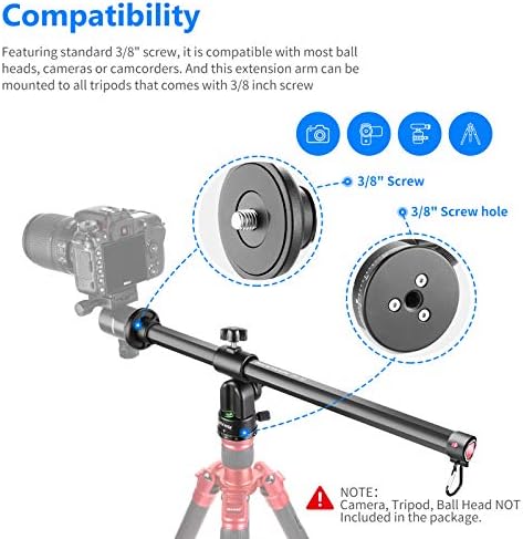 Neewer Tripod Boom Arm, 19.7" Horizontal Center Column Tripod Extension Arm Rotatable 360° Aluminum Alloy Swivel Lock for Overhead Photography, Macro and Low-angle Shooting, Load up to 22lbs/10kg