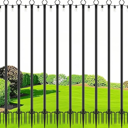 Image of zoegi 10 Pack 10Ft String Light Poles,Light Poles for Outside Lights with Fork,Outdoor Brackets Hanging Lights,Metal Stand for Deck Patio,Backyard,Wedding,Deck,Party