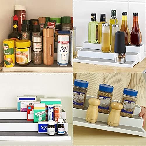 TDDL Spice Rack Organizer, 3-Tier Free Standing Seasoning Shelf Non-slip Pantry Storage Racks, Pull-Out Plastic Cupboard Storage Condiments Rack for Kitchen, Cabinet, Spice Jars, Canned Foods