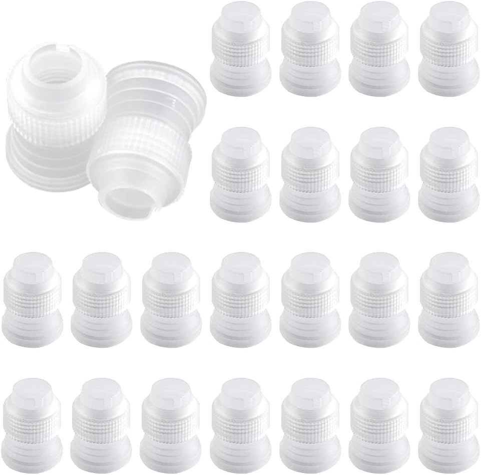 30Pcs Cake Decorating Coupler Pipe Tip Coupler, Shappy Plastic Standard Couplers for Icing Nozzles, Cake Flower Pastry Decoration Kit (White)