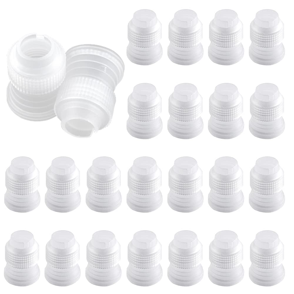 30Pcs Cake Decorating Coupler Pipe Tip Coupler, Shappy Plastic Standard Couplers for Icing Nozzles, Cake Flower Pastry Decoration Kit (White)