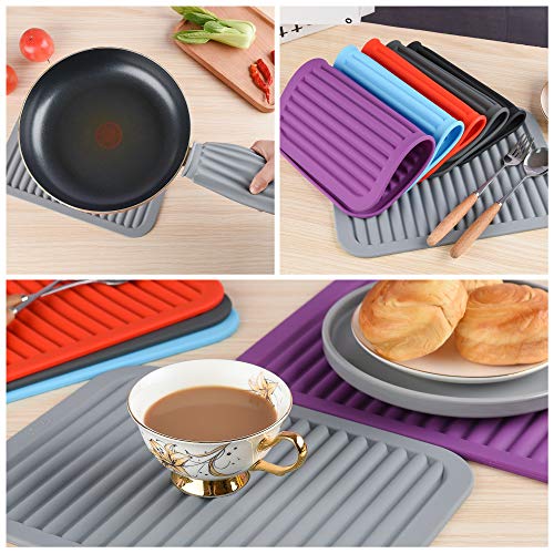 Spuvgvc Silicone Trivets For Hot Dishes, Trivet Mat-Hot Pads For Kitchen-Versatile Trivet Mat For Hot Pots&Pans-Heat Resistant Mats For Counter&Table, Pot Holders Drying Mat (9X12) Pack 2 Light Grey #TOP3