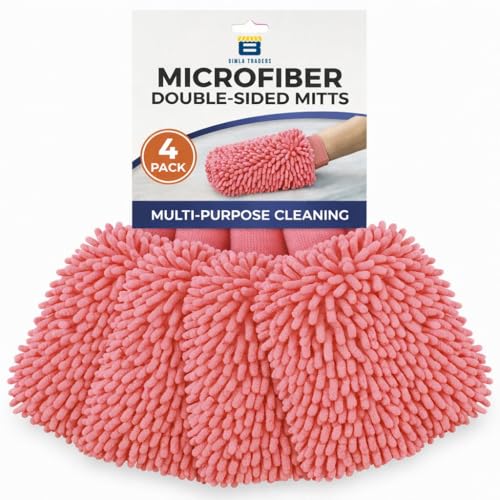 Image of Btag Microfibre Double Sided Wash Mitt Cleaning Gloves | Regular Quality | Super Absorbent | Extra Large | 4 pc Pack | Baby Pink