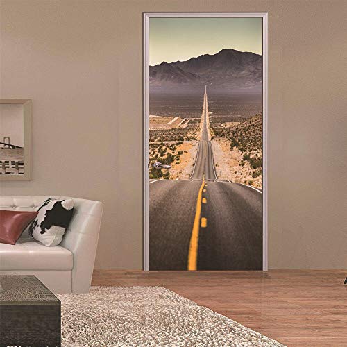 Yelilad Türtapete Selbstklebend TürPoster Tür Aufkleber 3D Amerikanischen Autobahn Route 66 Klassische Szene Mode Aufkleber Kunst Decor Wand Fenster Tür Aufkleber Wandbild Poster 30,3x78,7 Zoll Cover