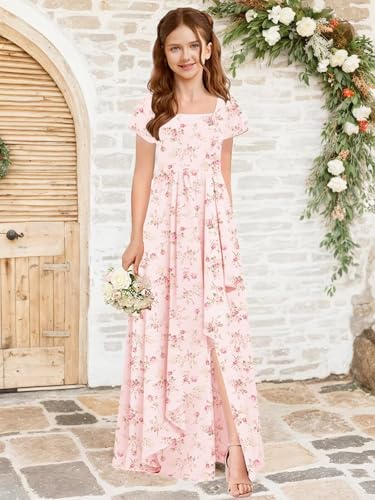 Flutter Sleeve Junior Bridesmaid Dresses for Wedding A Line Summer Chiffon Flower Girl Dress Long with Pockets3