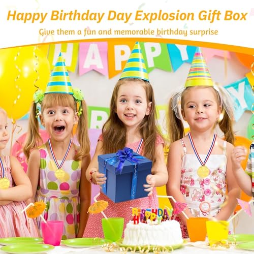 5-Lagige Explosionsbox DIY | Überraschungsbox & Surprise Box mit Klebeband + Band | Mehrzweck Geschenkbox für Geburtstag, Weihnachten, Valentinstag, Hochzeit & Jubiläum (Blau)