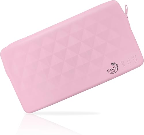 Bolsa de maquillaje de silicona de 10 x 5 pulgadas - Cierre de botón seguro, espacioso organizador de cosméticos con fijación de correa - Perfecto