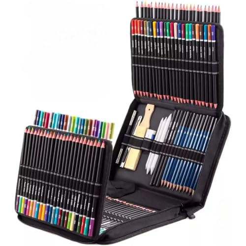 Kit Lápis de Desenho Profissional 146 Peças com Estojo Portátil, Lápis Artísticos, Borrachas e Acessórios para Artistas e Estudantes Linha Super Premium
