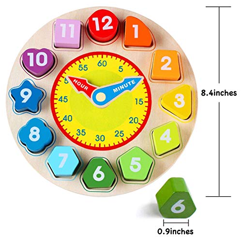 Sgvv90 Wooden Shape Color Sorting Clock- Teaching Time Clock Shape Patterns Sorting Puzzle Montessori Early Learning Educational Toy Gift For Toddler Baby Kids #TOP2