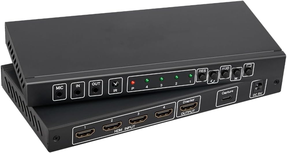 4K30Hz HDTV 4x1 Video Splitter Switcher USB3.0 Capture 4 Input 1 O