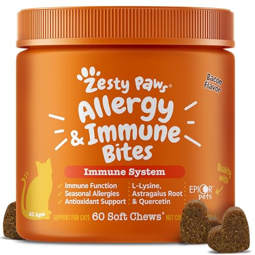 Zesty Paws Cat Allergy Relief - Anti Itch Supplement - Omega 3 Probiotics - Salmon Oil Digestive...