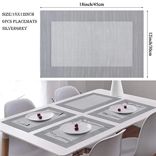 Placemats Set Of 6, Placemats Place Mats For Kitchen Dining Table, Heat-Resistant Anti-Skid Stain Washable Pvc Table Mats, Easy To Cleaning Woven Vinyl Dinner Mats,12 X 18 Inch (Gray)… #TOP4