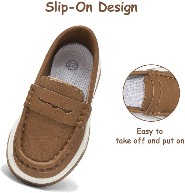 Cubufly Toddler Boys Loafers Penny Dress Shoes Slip-On Boat Shoes PU with Breathable Insole Moccasins Casual (Toddler/Little Kid)
