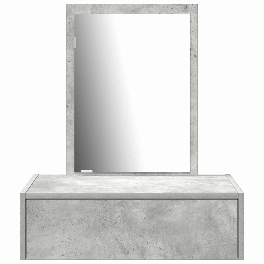 Tavolo da trucco grigio in legno ingegnerizzato 60 x 40 x 70 cm con specchio piano e cassetto, mobiletto salvaspazio per camera da letto, consolle con portaoggetti per make up