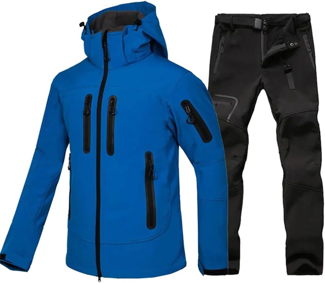 Men Winter Trekking Outdoor Waterproof Mountain Camping Hiking Softshell Fleece Breathable Jacket And Pants