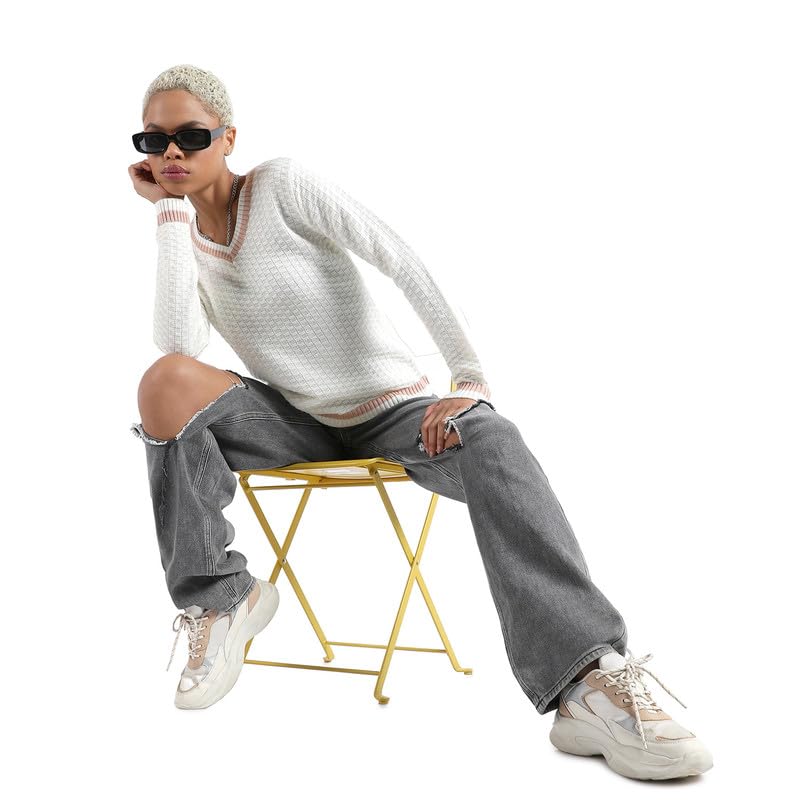 Image of PINACOLADA Women's Solid Ribbed Cropped CardiganFor Casual Wear | V Neck | Long Sleeve | Wool Sweater Crafted with Comfort Fit for Everyday Wear