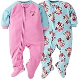 Gerber Girls' 2 Pack Blanket Sleepers, Monkey, 12 Months