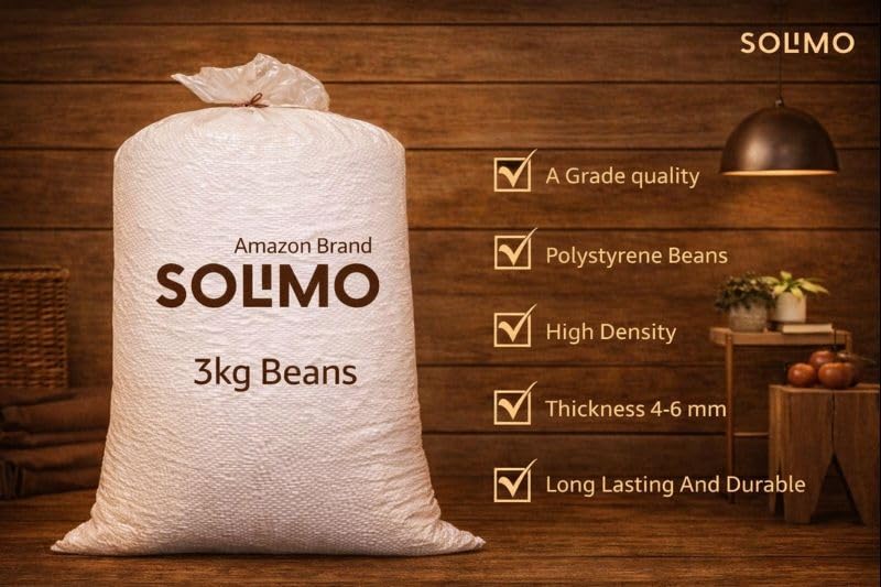 Image of Amazon Brand - Solimo Bean Bag Refill Pack 3 KG for Bean Bag, Sofa, Pouffes | High Density Beans Fillers for Bean Bags | (White)