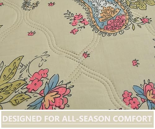 Image of IVAZA Luxury Ultrasonic Punch AC Comforter Blanket - Quilted Microfiber Floral Pattern, Lightweight Breathable All‑Season Blanket for Bedroom, Travel (Singled Bed,228x152 CM) (Paisley Beige)